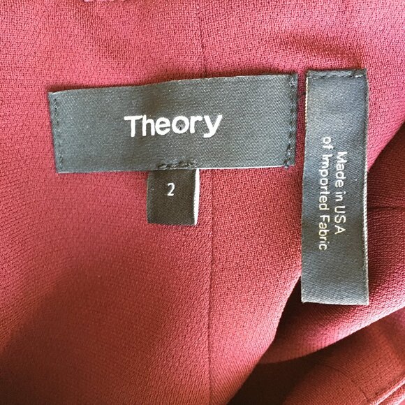 THEORY Red Wine/Berry Mock Neck Long Sleeve Slit Cuff Dress - Picture 2 of 9